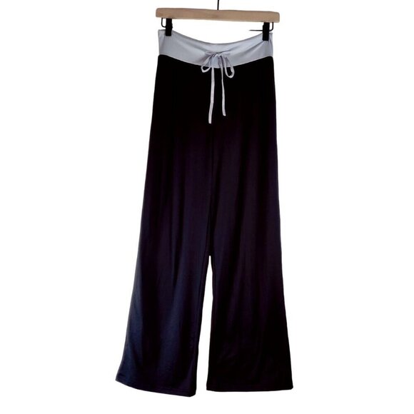 Lounge Pants Knit Black Drawstring Gray Waist Comfort Stretch Wide Leg Sz S - Picture 1 of 7